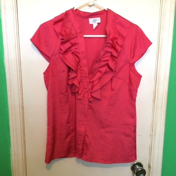 Ann Taylor Loft pink ruffled tank - Picture 1 of 5